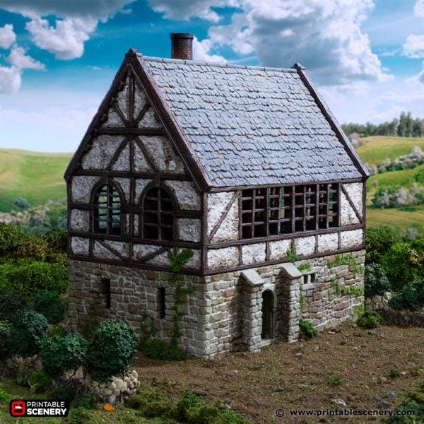 Wattle and Daub Stone Manor 28mm Terrain Bolt Action WWII Village D&D Tavern Building