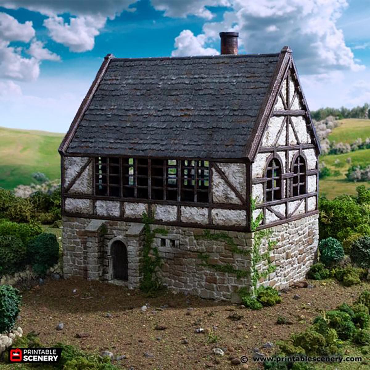 Wattle and Daub Stone Manor 28mm Terrain Bolt Action WWII Village D&D Tavern Building