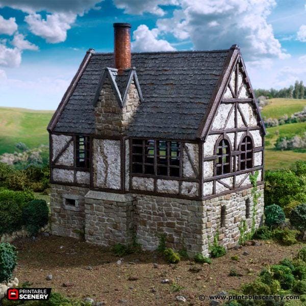 Wattle and Daub Stone Manor 28mm Terrain Bolt Action WWII Village D&D Tavern Building